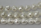 CSB452 15.5 inches 10mm faceted round shell pearl beads