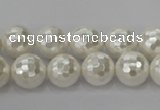 CSB453 15.5 inches 12mm faceted round shell pearl beads