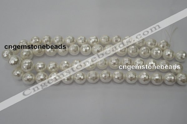 CSB453 15.5 inches 12mm faceted round shell pearl beads