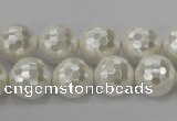 CSB454 15.5 inches 14mm faceted round shell pearl beads