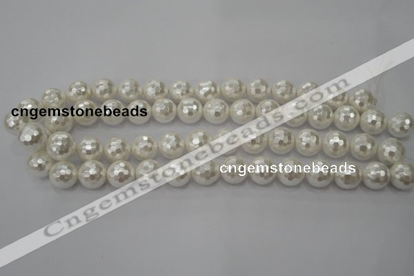 CSB454 15.5 inches 14mm faceted round shell pearl beads