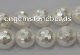 CSB455 15.5 inches 16mm faceted round shell pearl beads