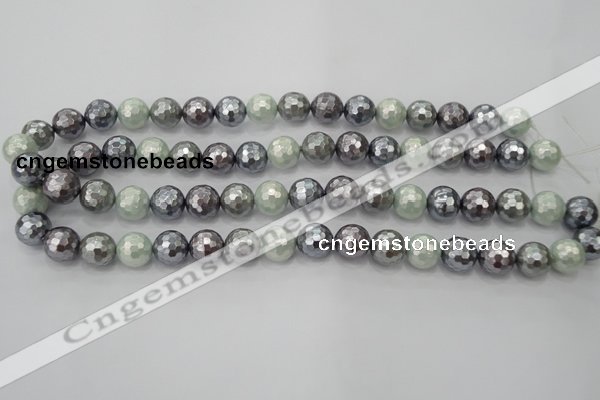 CSB461 15.5 inches 10mm faceted round mixed color shell pearl beads