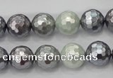 CSB462 15.5 inches 12mm faceted round mixed color shell pearl beads