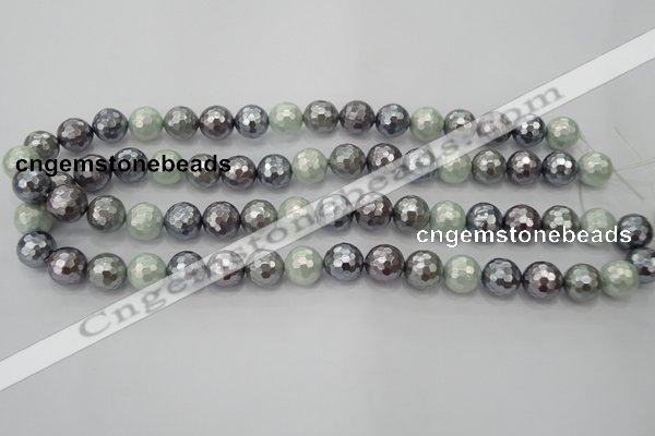 CSB462 15.5 inches 12mm faceted round mixed color shell pearl beads