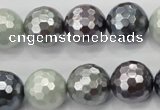 CSB463 15.5 inches 14mm faceted round mixed color shell pearl beads