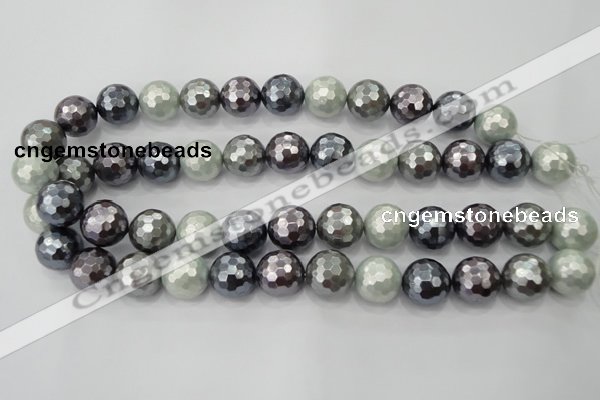 CSB463 15.5 inches 14mm faceted round mixed color shell pearl beads