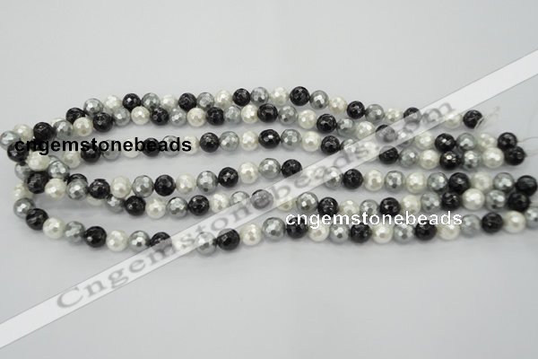 CSB470 15.5 inches 8mm faceted round mixed color shell pearl beads