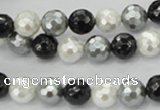 CSB471 15.5 inches 10mm faceted round mixed color shell pearl beads