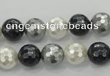 CSB472 15.5 inches 12mm faceted round mixed color shell pearl beads