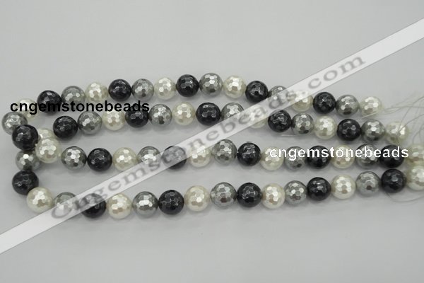 CSB472 15.5 inches 12mm faceted round mixed color shell pearl beads