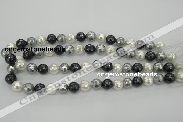 CSB473 15.5 inches 14mm faceted round mixed color shell pearl beads