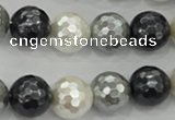 CSB474 15.5 inches 16mm faceted round mixed color shell pearl beads