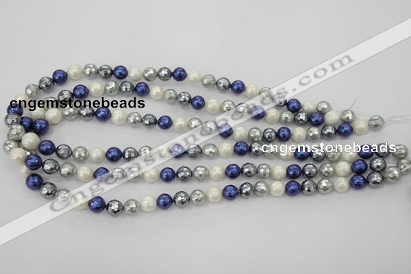 CSB480 15.5 inches 8mm faceted round mixed color shell pearl beads