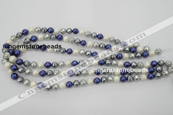 CSB481 15.5 inches 10mm faceted round mixed color shell pearl beads