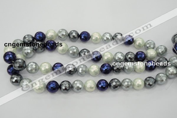 CSB482 15.5 inches 12mm faceted round mixed color shell pearl beads