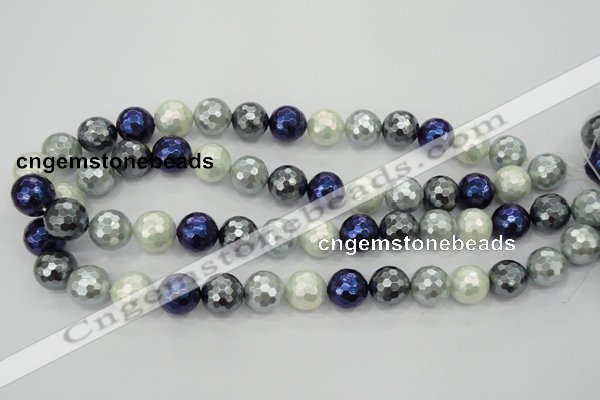 CSB483 15.5 inches 14mm faceted round mixed color shell pearl beads