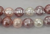 CSB492 15.5 inches 12mm faceted round mixed color shell pearl beads