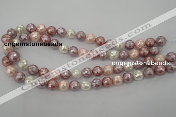 CSB492 15.5 inches 12mm faceted round mixed color shell pearl beads