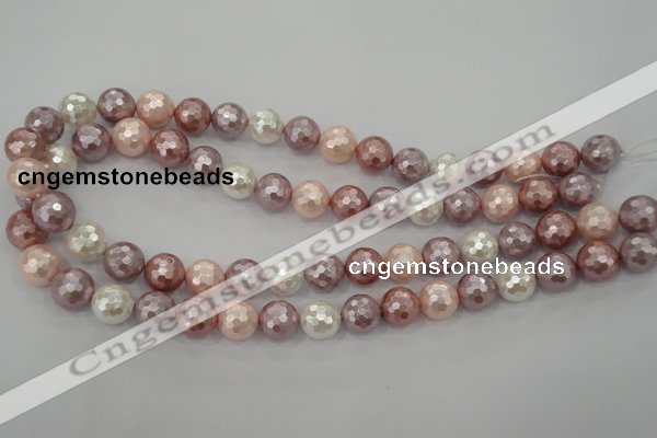 CSB494 15.5 inches 16mm faceted round mixed color shell pearl beads