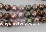 CSB500 15.5 inches 8mm faceted round mixed color shell pearl beads