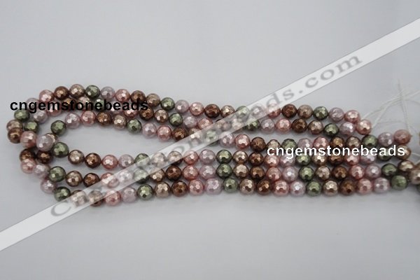 CSB500 15.5 inches 8mm faceted round mixed color shell pearl beads