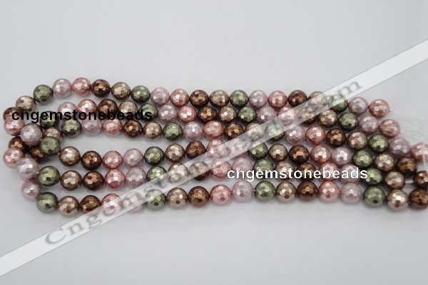 CSB501 15.5 inches 10mm faceted round mixed color shell pearl beads