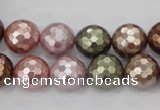 CSB502 15.5 inches 12mm faceted round mixed color shell pearl beads