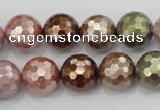 CSB503 15.5 inches 14mm faceted round mixed color shell pearl beads