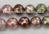 CSB503 15.5 inches 14mm faceted round mixed color shell pearl beads