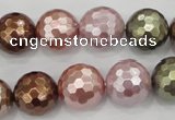 CSB504 15.5 inches 16mm faceted round mixed color shell pearl beads