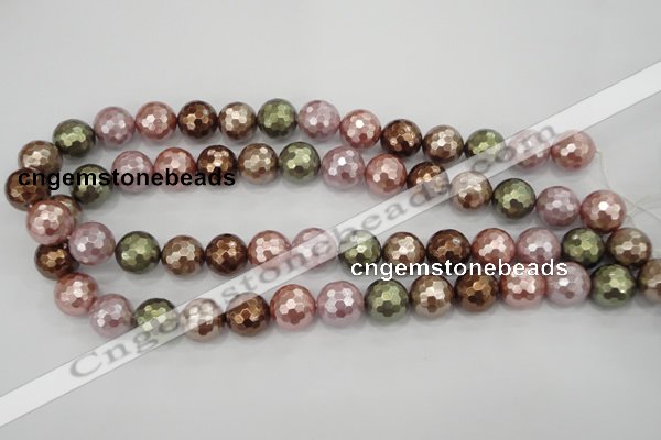 CSB504 15.5 inches 16mm faceted round mixed color shell pearl beads