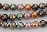 CSB510 15.5 inches 8mm faceted round mixed color shell pearl beads