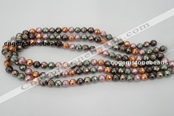 CSB510 15.5 inches 8mm faceted round mixed color shell pearl beads