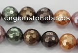 CSB512 15.5 inches 12mm faceted round mixed color shell pearl beads