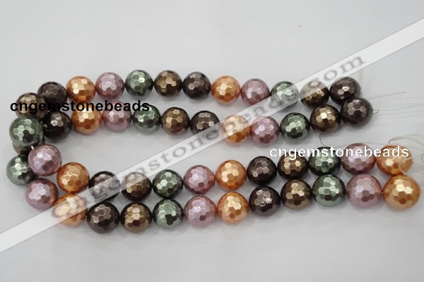 CSB514 15.5 inches 16mm faceted round mixed color shell pearl beads