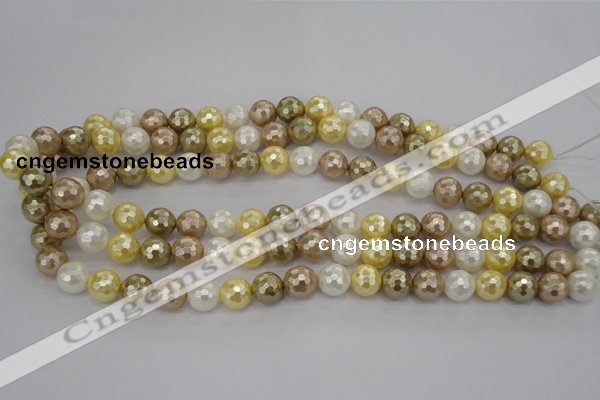 CSB521 15.5 inches 10mm faceted round mixed color shell pearl beads