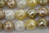 CSB523 15.5 inches 14mm faceted round mixed color shell pearl beads