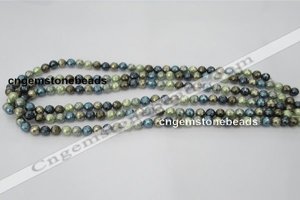 CSB529 15.5 inches 6mm faceted round mixed color shell pearl beads