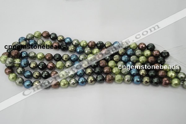 CSB530 15.5 inches 8mm faceted round mixed color shell pearl beads