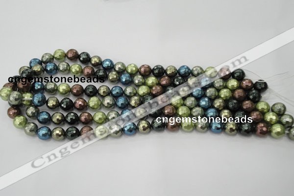 CSB531 15.5 inches 10mm faceted round mixed color shell pearl beads