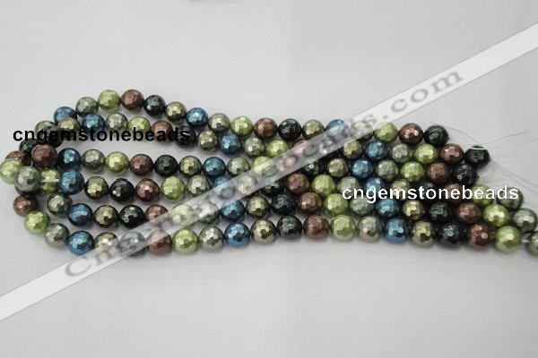 CSB532 15.5 inches 12mm faceted round mixed color shell pearl beads