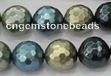 CSB534 15.5 inches 16mm faceted round mixed color shell pearl beads