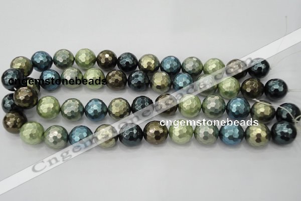 CSB534 15.5 inches 16mm faceted round mixed color shell pearl beads