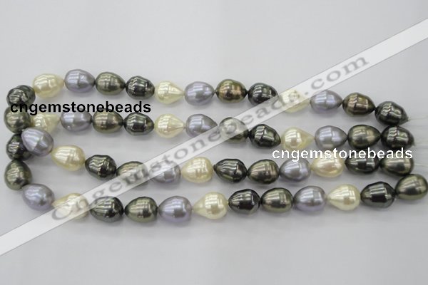 CSB552 15.5 inches 12*15mm whorl teardrop mixed color shell pearl beads