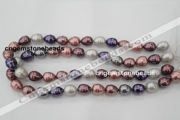 CSB553 15.5 inches 12*15mm whorl teardrop mixed color shell pearl beads