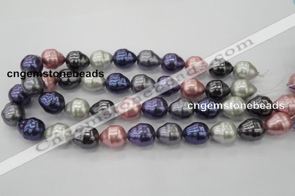 CSB573 15.5 inches 16*19mm whorl teardrop mixed color shell pearl beads