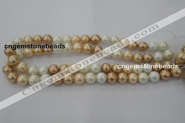 CSB611 15.5 inches 12mm whorl round mixed color shell pearl beads