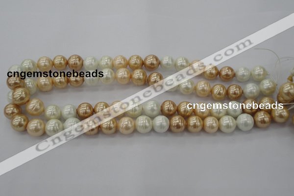 CSB611 15.5 inches 12mm whorl round mixed color shell pearl beads