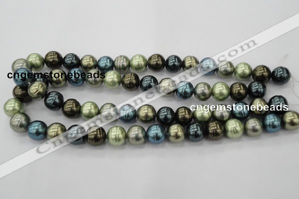 CSB623 15.5 inches 14mm whorl round mixed color shell pearl beads